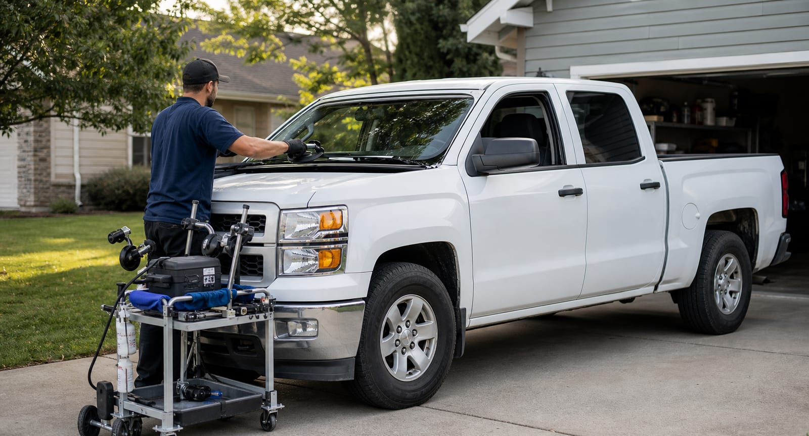 Mobile technician servicing a work vehicle